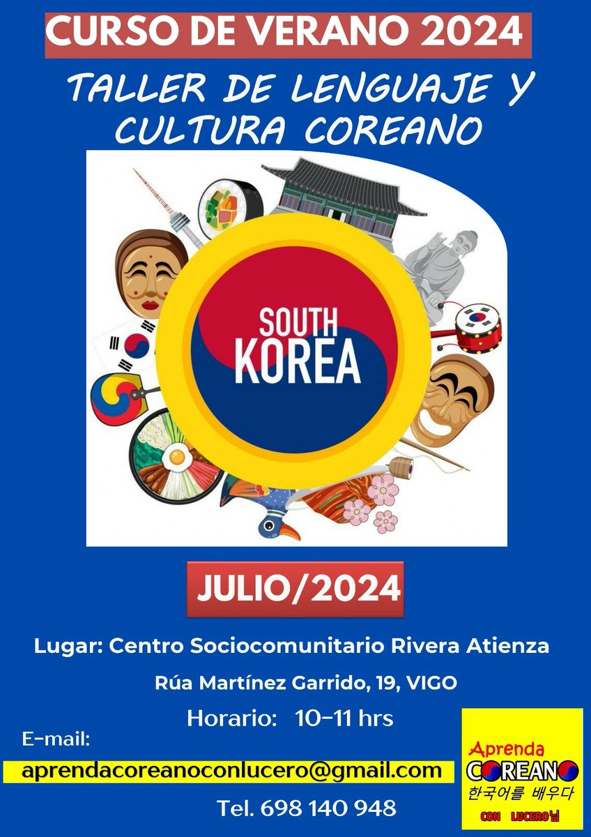 LenguajeCoreano's tweet photo. 안녕하세요!!!
Iniciamos el Taller de Lenguaje y Cultura Coreano 2024,  los viernes de julio de 10 a 11 hrs. en VIGO

Los esperamos!!!  

Aprenda Coreano con Lucero
Centro Social Rivera Atienza
#languajecoreano
#culturacoreana
#korea
#kpop
#Estudiacoreano https://t.co/YeERyRNdiJ