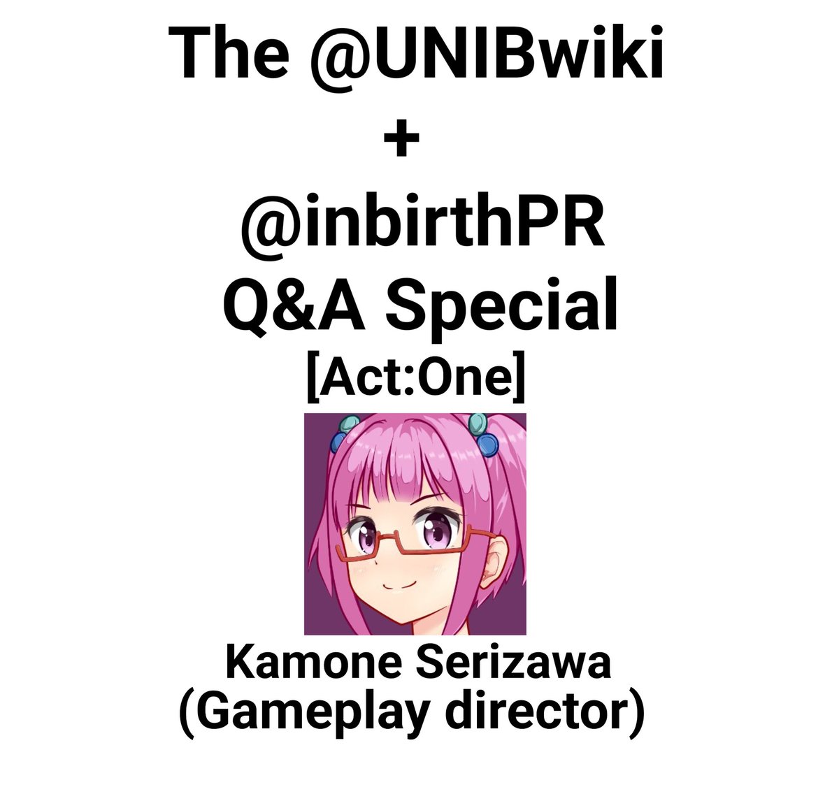 At the start of the year, we asked you to submit questions you wished to ask Kamone Serizawa (<a href="/kamone1006/">芹沢鴨音/kamone</a>) of French Bread. We have picked ten of them to be answered.

Welcome to day 1 of the <a href="/UNIBWiki/">Chronicles of The Night</a> + <a href="/inbirthPR/">【公式】『UNDER NIGHT IN-BIRTH（アンダーナイト インヴァース）』</a> Q&amp;A!

#UNI2 #inbirth