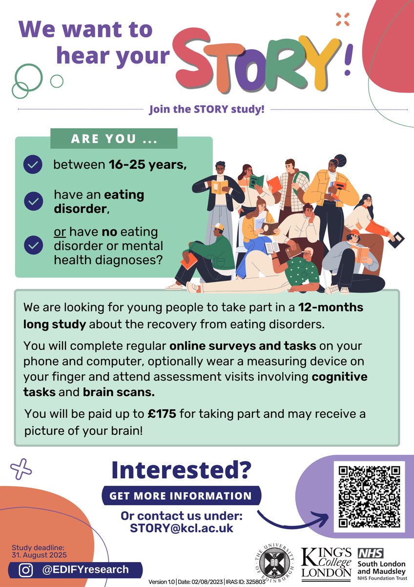CFT Research (@cpftresearch) on Twitter photo We are currently recruiting to the STORY study, a new study in eating disorders research. If you are interested in finding out more then please scan the QR code or email cpn-tr.cftresearch@nhs.net - thank you We are currently recruiting to the STORY study, a new study in eating disorders research. If you are interested in finding out more then please scan the QR code or email cpn-tr.cftresearch@nhs.net - thank you