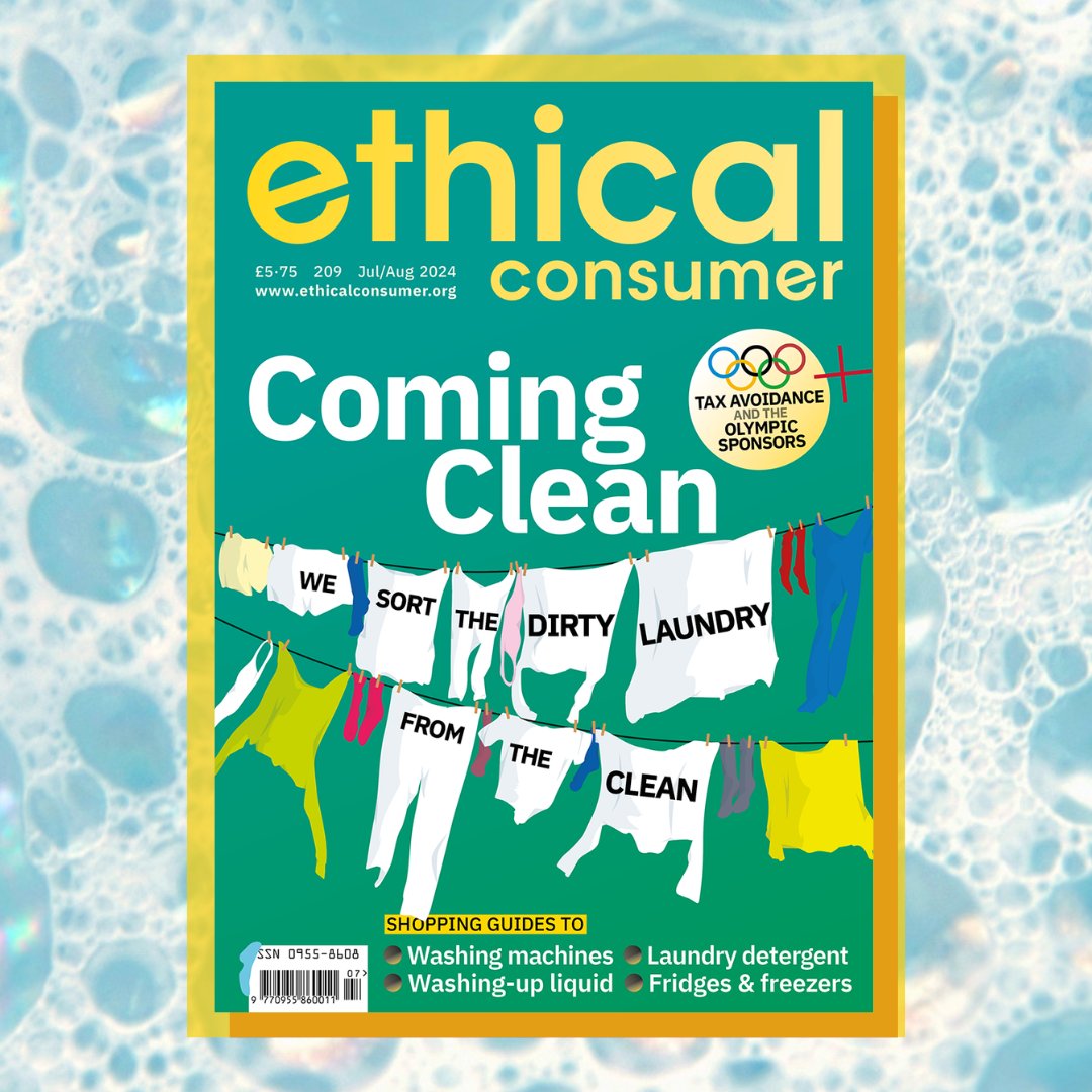 Issue 209 is out now! 

In this issue we take a look at washing machines, washing up liquid, laundry detergent, fridges &amp; freezers

We also have a feature on #TaxAvoidance and the Olympic sponsors 
bit.ly/2Z6aiE2