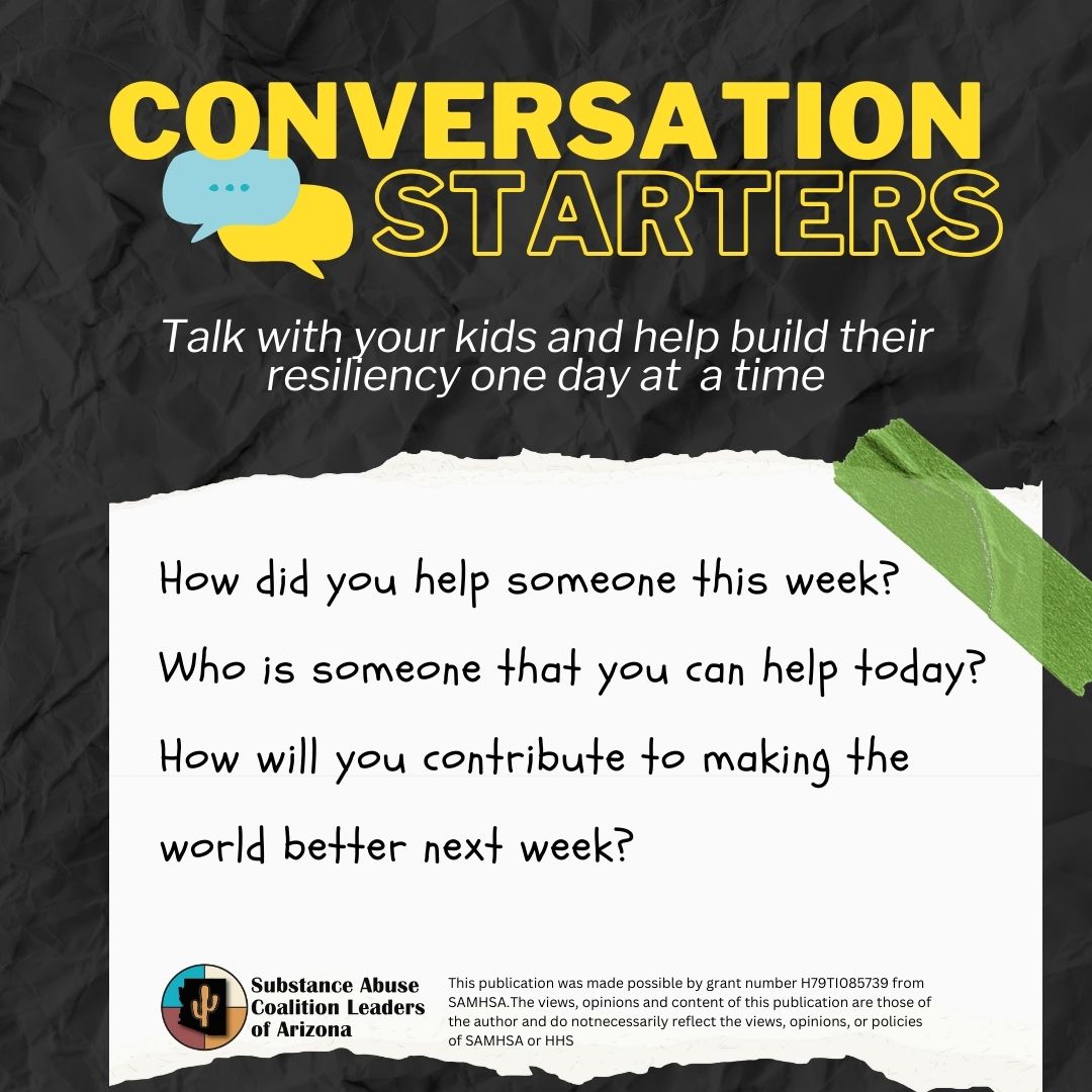 wowcoalition's tweet photo. Here is tip #3 on how to start conversations with your kids, being of service.  Helping others is a great way to lift your mood when feeling down.

#Youth #Prevention #Teens #GetintheWay #TalkNowAZ #Parenting #SelfCare #EmotionalWellness #TalkTheyHearYou #talkearlytalkoften https://t.co/jDVO3d6beO