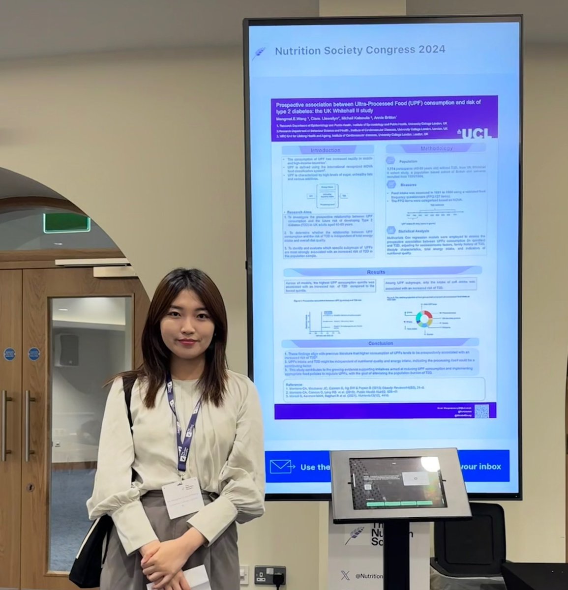 Eunicewmm's tweet image. Kicked off my first day at #NSCongress24,
Lots of interesting talks and insightful presentations.
I am also very pleased to present my recent findings @NutritionSoc on ultra-processed food consumption and risk of Type 2 diabetes using @Whitehall2study