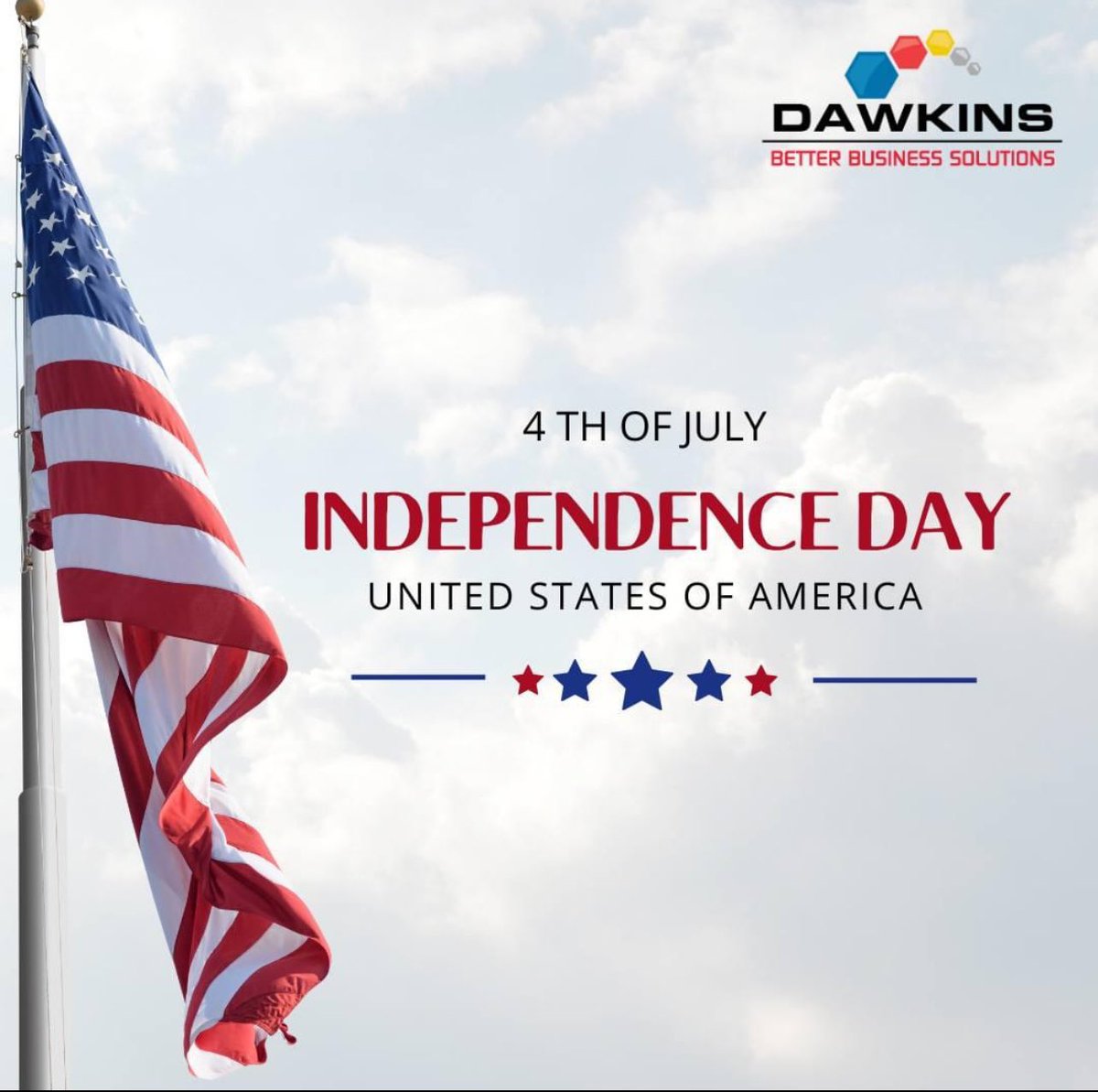 dawkinsos's tweet photo. Happy 4th of July! As we celebrate this historic day of freedom and unity, please be informed that our offices will be closed on Thursday, 7/4, and Friday, 7/5. We look forward to serving you during normal business hours on Monday, 7/8. Wishing you all a joyous, safe holiday! https://t.co/Y6SLD6WLTh