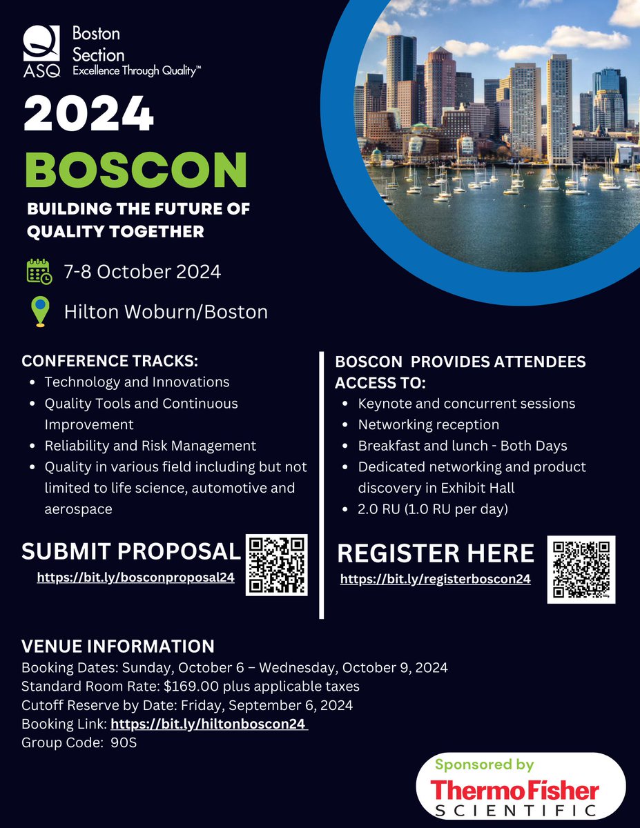 ASQBoston's tweet image. 🎤🌟 Calling all Quality Experts! 🌟🎤
Exciting opportunity alert! Want to share your quality expertise with a dynamic audience? Join us at BOSCON 2024 Quality Conference as a speaker!

ℹ Submit your proposal today! buff.ly/4cMZ5vQ
📅 Deadline: August 1st, 2024