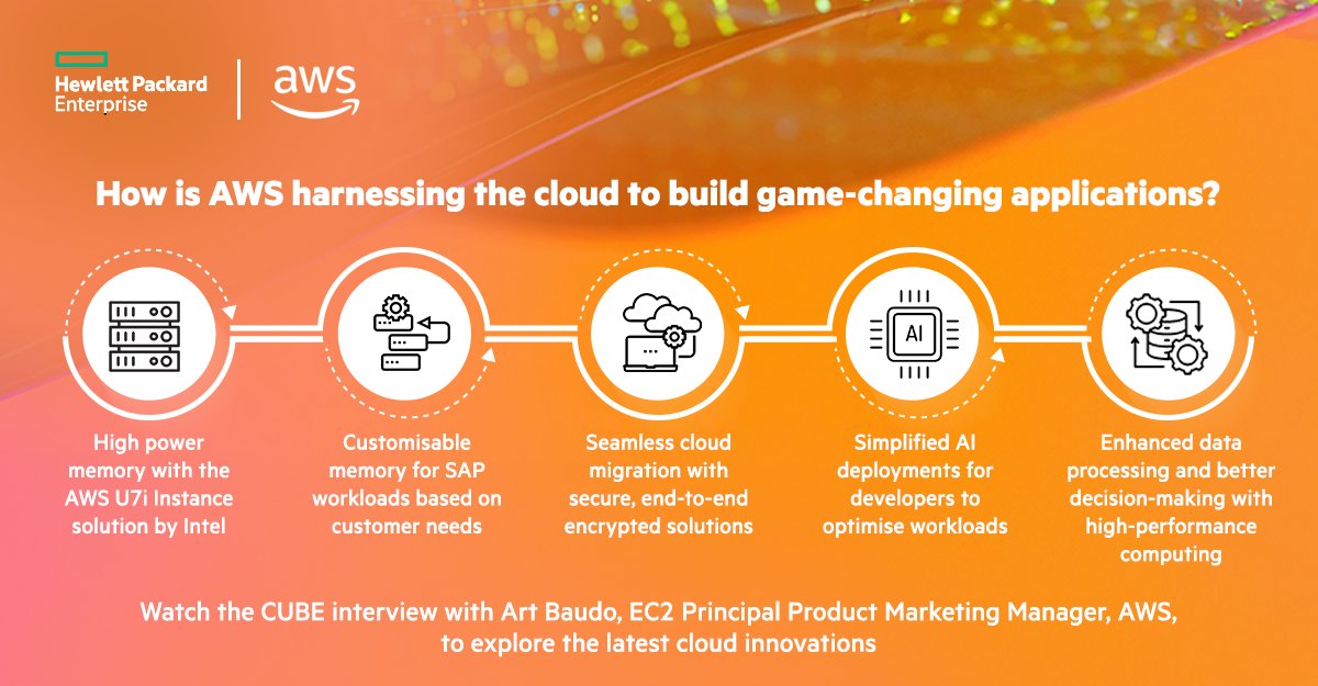 HPE_Alliances's tweet photo. Watch @theCUBE interview with Art Baudo, EC2 Principal Product Marketing Manager, AWS, at #HPEDiscover to explore how the latest AWS cloud solutions offer high-performance computing and streamlined data processing for AI and SAP applications. #HPEAlliances https://t.co/eyUUkmNgof https://t.co/VHyPQgk9h6