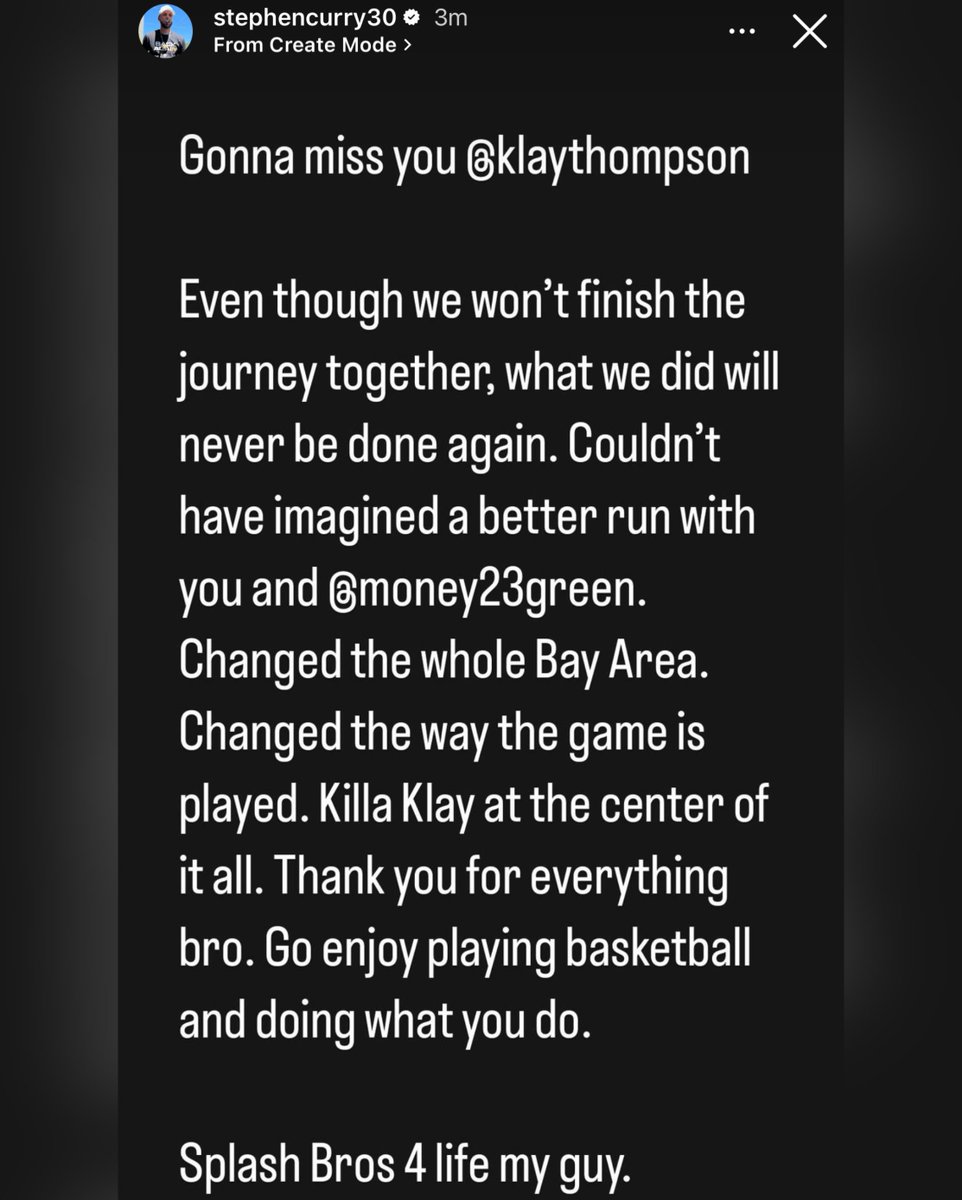 Steph gives a farewell to Klay on his IG Story 💙💛