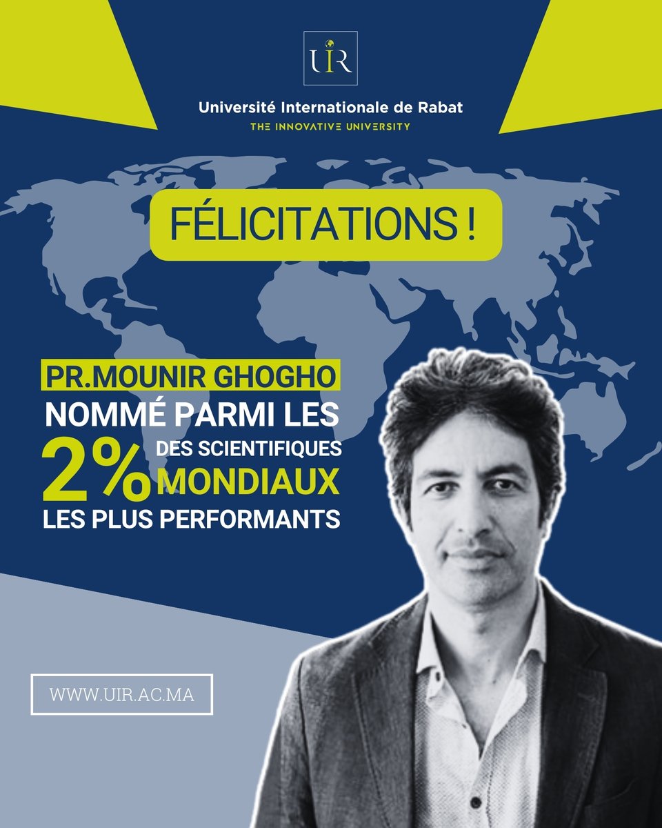 🌟 Félicitations à PR. Mounir Ghogho ! 🌟 
Nous sommes fiers d'annoncer qu'il figure parmi les 2 % des meilleurs scientifiques mondiaux ! Son travail renforce la réputation de <a href="/UIRabat/">Université Internationale de Rabat</a> sur la scène internationale. 

#UIR #Excellence #Recherche #Innovation #Science