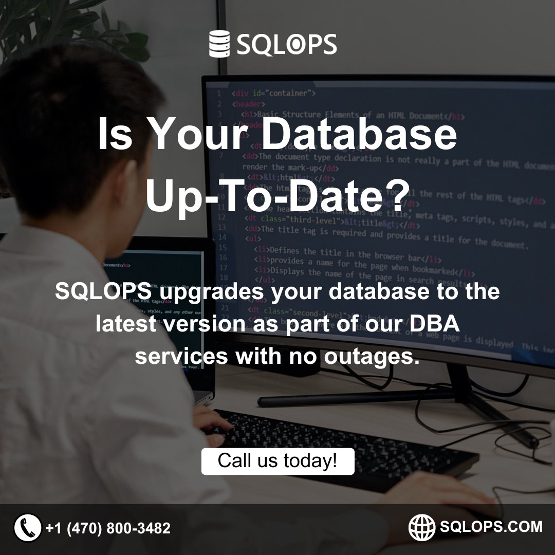 GOSQLOPS's tweet image. Stay competitive in today's fast-paced digital landscape with SQLOPS! Trust our expert team to keep your database up to date.
We are here to help your company stay ahead! Email us at sales@sqlops.com to talk to our experts.
#DBAservices #DigitalTransformation #SQLOPS
