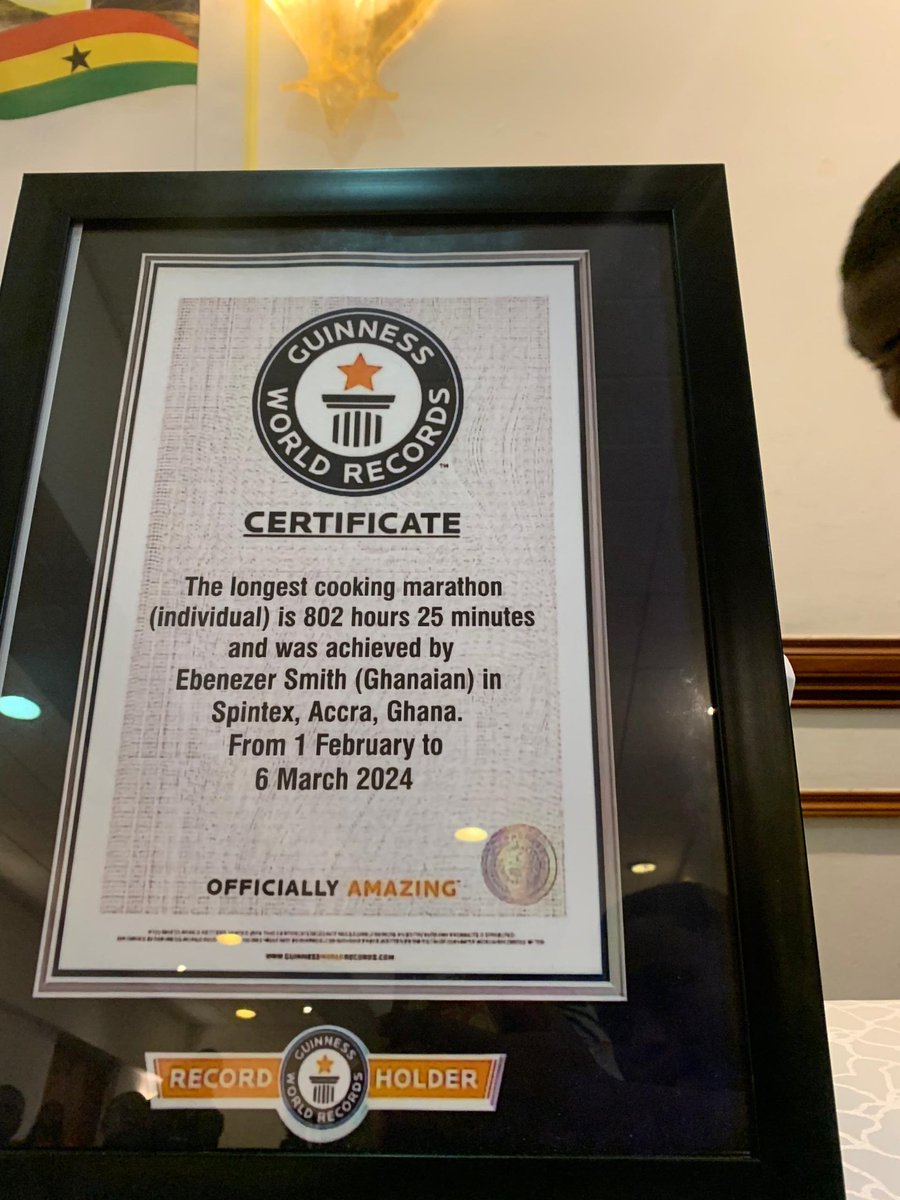 elephantnewsgh's tweet photo. "Huge congratulations to #Chef Smith! ππ΄ They've just set a new @GuinnessWorldRecords for the longest cooking marathon, clocking in at an incredible 802 hours & 25 minutes! πͺ That's dedication & culinary skill on a whole new level! #CookingMarathon #GuinnessWorldRecord" https://t.co/DOWbhClARN