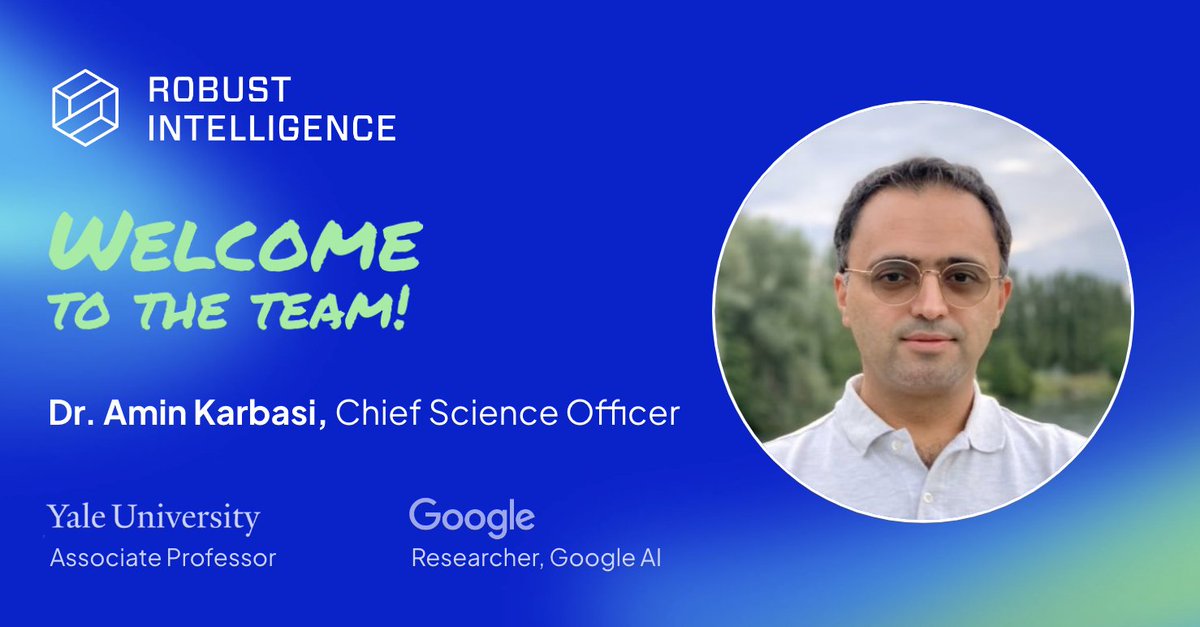 Robust Intelligence (now part of Cisco) (@robusthq) on Twitter photo We're excited to share that <a href="/aminkarbasi/">Amin Karbasi</a> has joined RI as our Chief Science Officer, where he will lead our AI security research agenda & initiatives.
We look forward to all we’ll accomplish together on our mission to enable every organization on the planet to adopt AI securely! We're excited to share that <a href="/aminkarbasi/">Amin Karbasi</a> has joined RI as our Chief Science Officer, where he will lead our AI security research agenda & initiatives.
We look forward to all we’ll accomplish together on our mission to enable every organization on the planet to adopt AI securely!