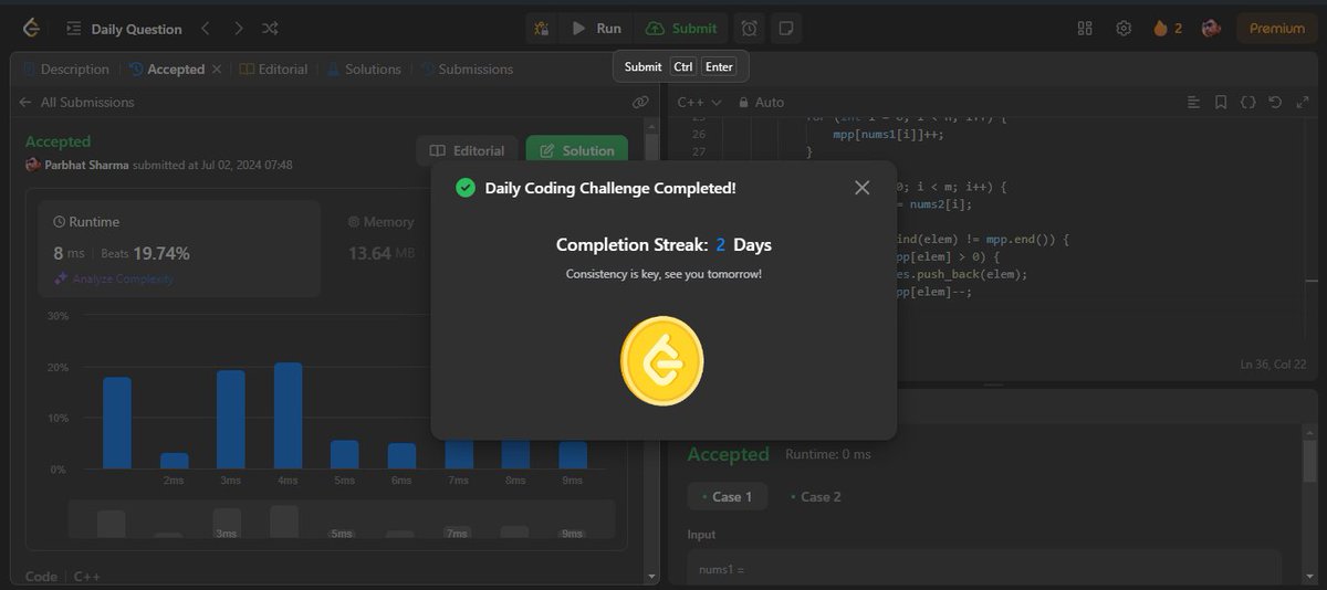 ParbhatSharma29's tweet image. My today's DSA progress: Solved daily #leetcode challenge question and solved one problem on "binary search on answers" from @striver_79's A to Z DSA sheet.
#learninpublic #dsa #cpp