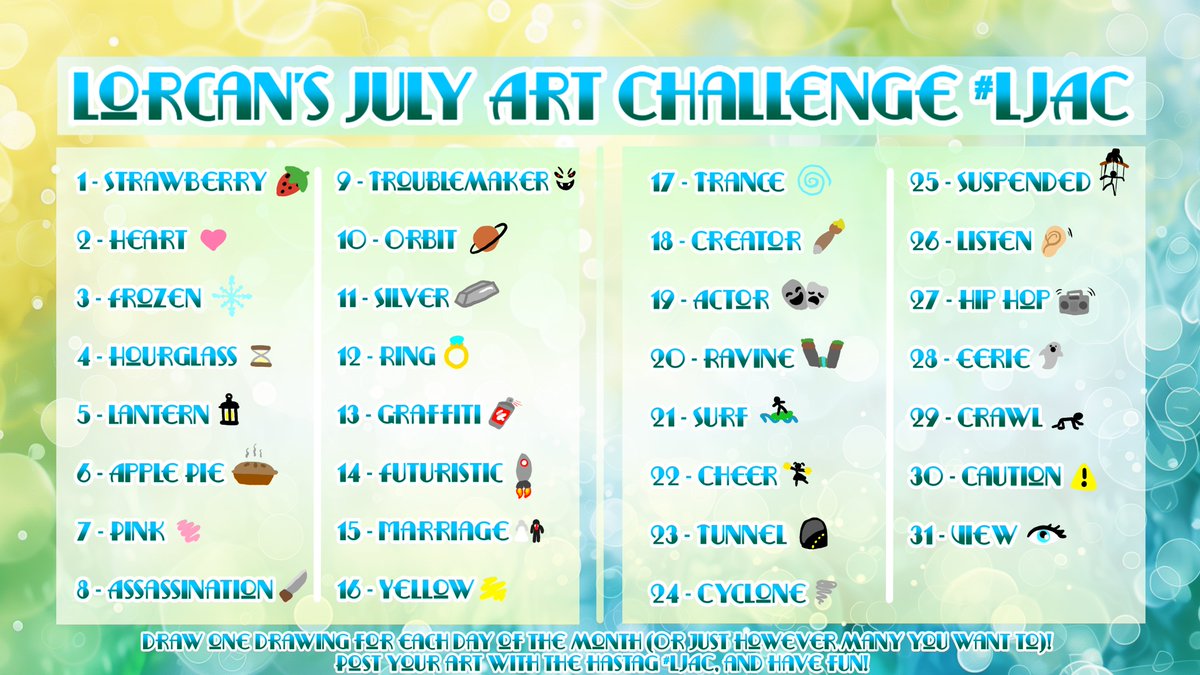 WrenLorcan's tweet photo. Presenting... Lorcan's July Art Challenge!
I'll be doing a new drawing for every day of July! Why don't you join me?
(I definitely didn't forget July started yesterday)
#LJAC #Art #Challenge #July https://t.co/D7j4CeaLgO