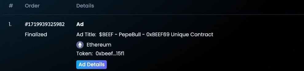 Dexscreener Ads | Day 2 | $BEEF

We will run Dexscreener ads over the next few days. Every day, there will be new ads.

Exposure is here.

#PepeBull $PEPE
