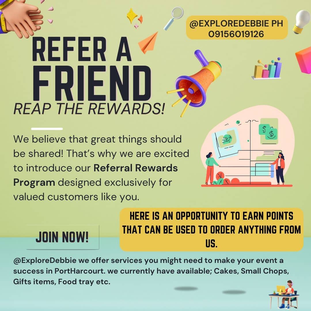 ExploreDebbie's tweet photo. Our Referral Rewards program designed exclusively for valued customers like you😊
Here is an opportunity to earn Points that can be used to order anything from us.
Interested? join the WhatsApp group:
https://t.co/YRyLAKLDBr
#exploredebbie #referallprogram #phvendor https://t.co/CI1vtgYJCd