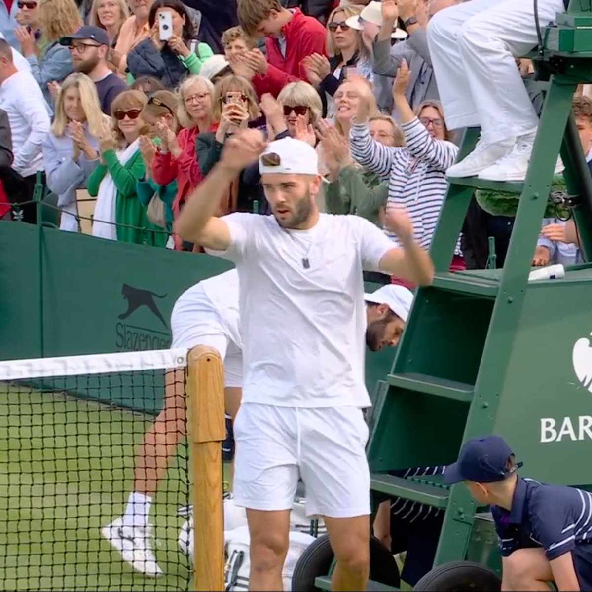 Jake Fearnley sets up a date with Novak Djokovic! 

Six weeks ago, Fearnley helped <a href="/TCUMensTennis/">TCU Men's Tennis</a> win its first NCAA team title. Now, he'll face #2 Novak Djokovic in the #Wimbledon second round after winning his first slam main draw match 7-5, 6-4, 7-6(12) over #188 Moro Canas.