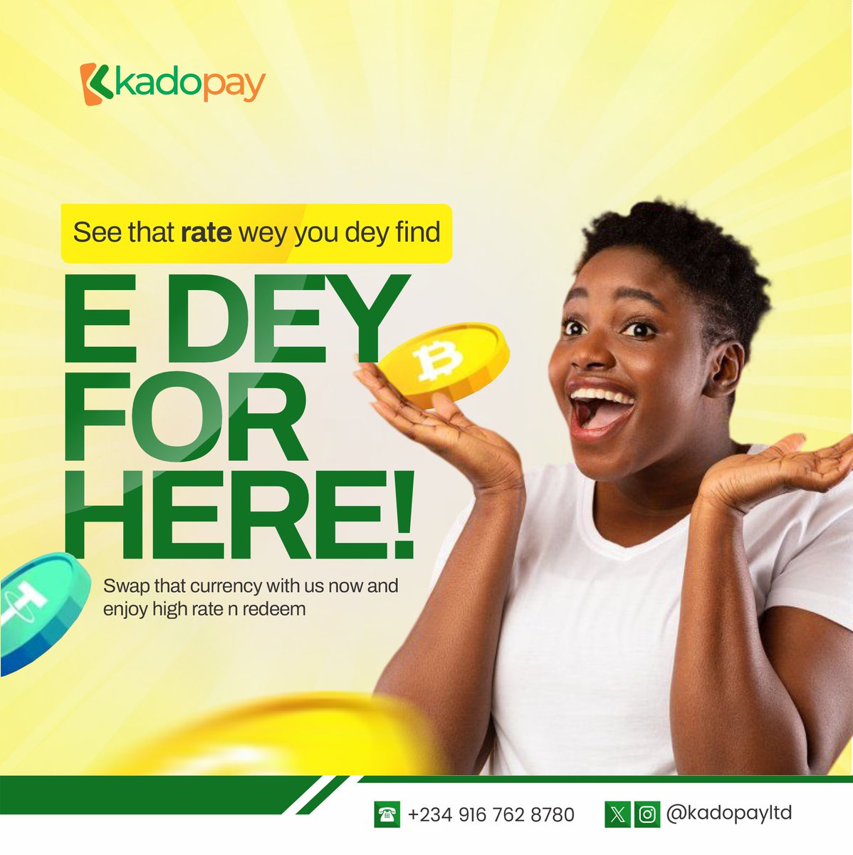 kadopayltd's tweet photo. See that rate wey you dey find?
E DEY HERE!
Swap that currency with us now and enjoy high rate on redeem.

#highredeem #swiftpayout #kadopay #swift #amazingrates https://t.co/dWNiQYhRdR