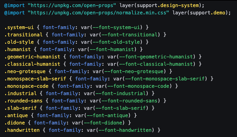 argyleink's tweet photo. 🆕 font props in @openprops courtesy of https://t.co/kF3eKE0XIu and https://t.co/NA8tT2wKfY
- nothing to load
- cross OS stack of fallbacks
- lots of variety

See them for yourself here!
https://t.co/cdfZnGql3R https://t.co/tpXP4Pebzo