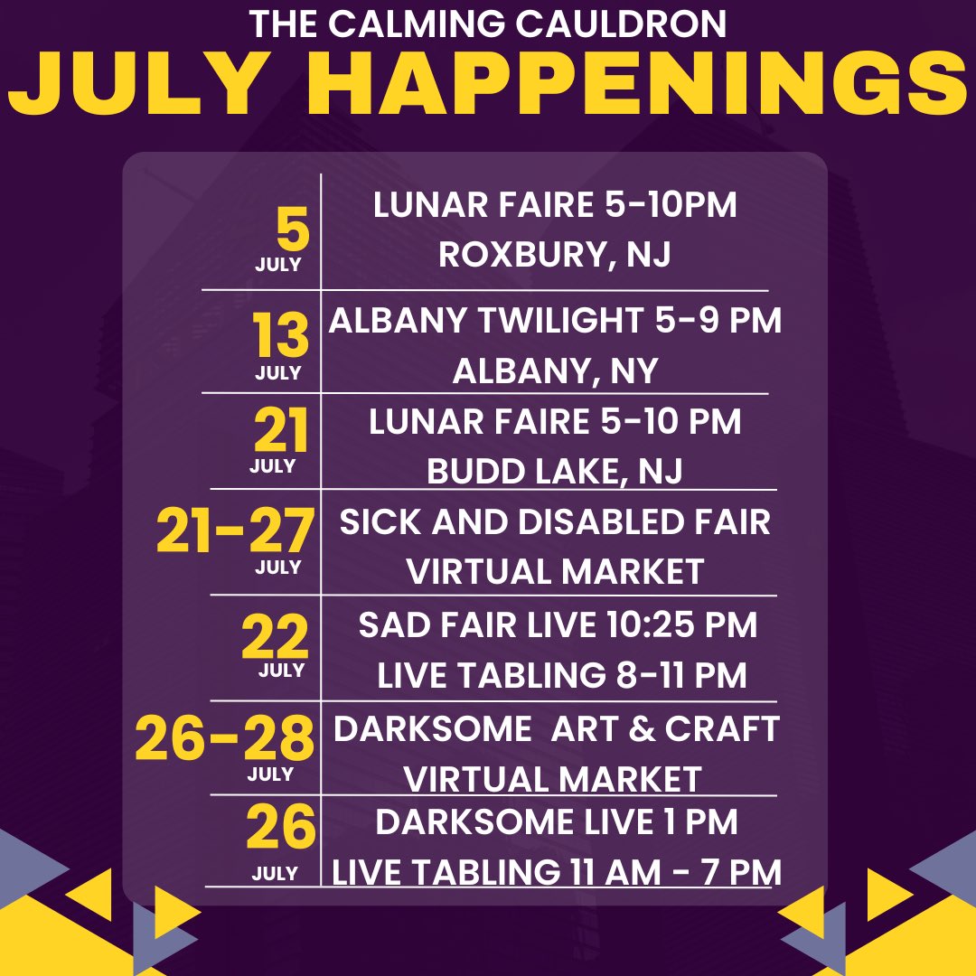 Catch me out and about irl or at two virtual markets this month. 

Anyone else working five jobs, trying to run a business, and feeling the crushing weight of the nation’s imminent collapse while still trying to unpack some shadows, have fun, and cultivate community? 🫠
