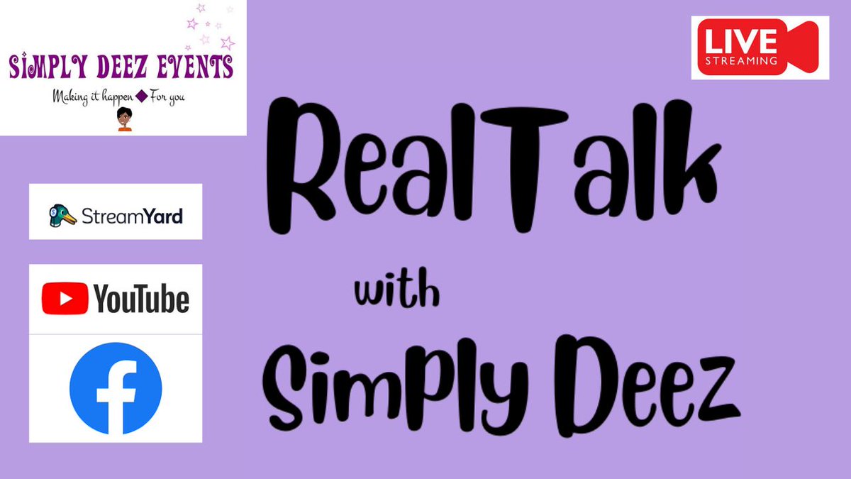 Join us on Facebook or You Tube from 7pm for Dee's RealTalk with Simply Deez Show.
facebook.com/simplydeezeven…   youtube.com/@simplydeezeve…
