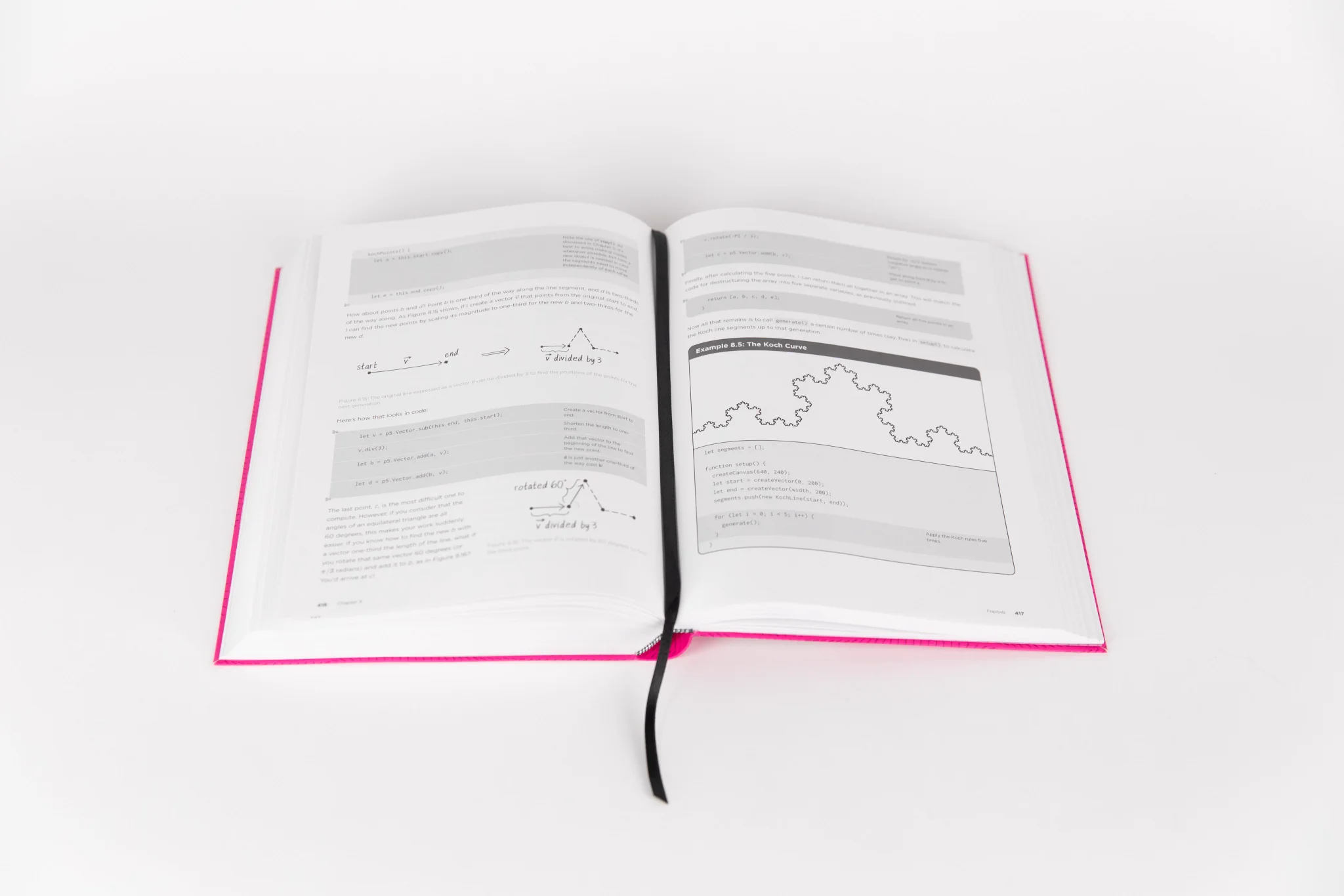 nature of code book open to Koch Curve fractal spread