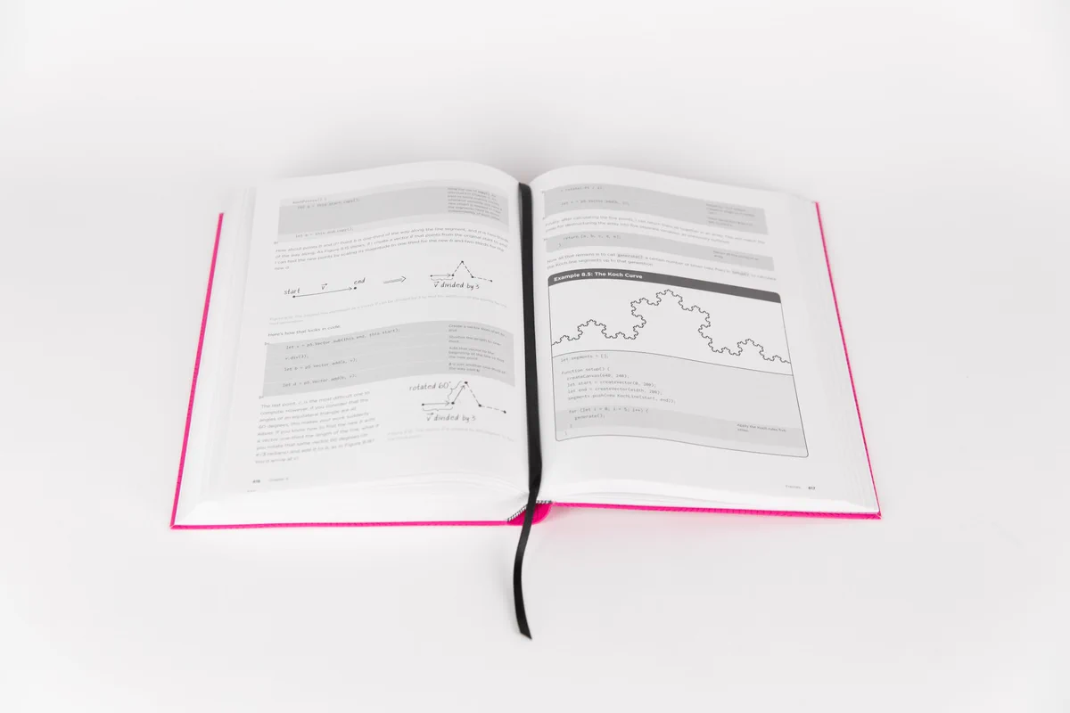 nature of code book open to Koch Curve fractal spread