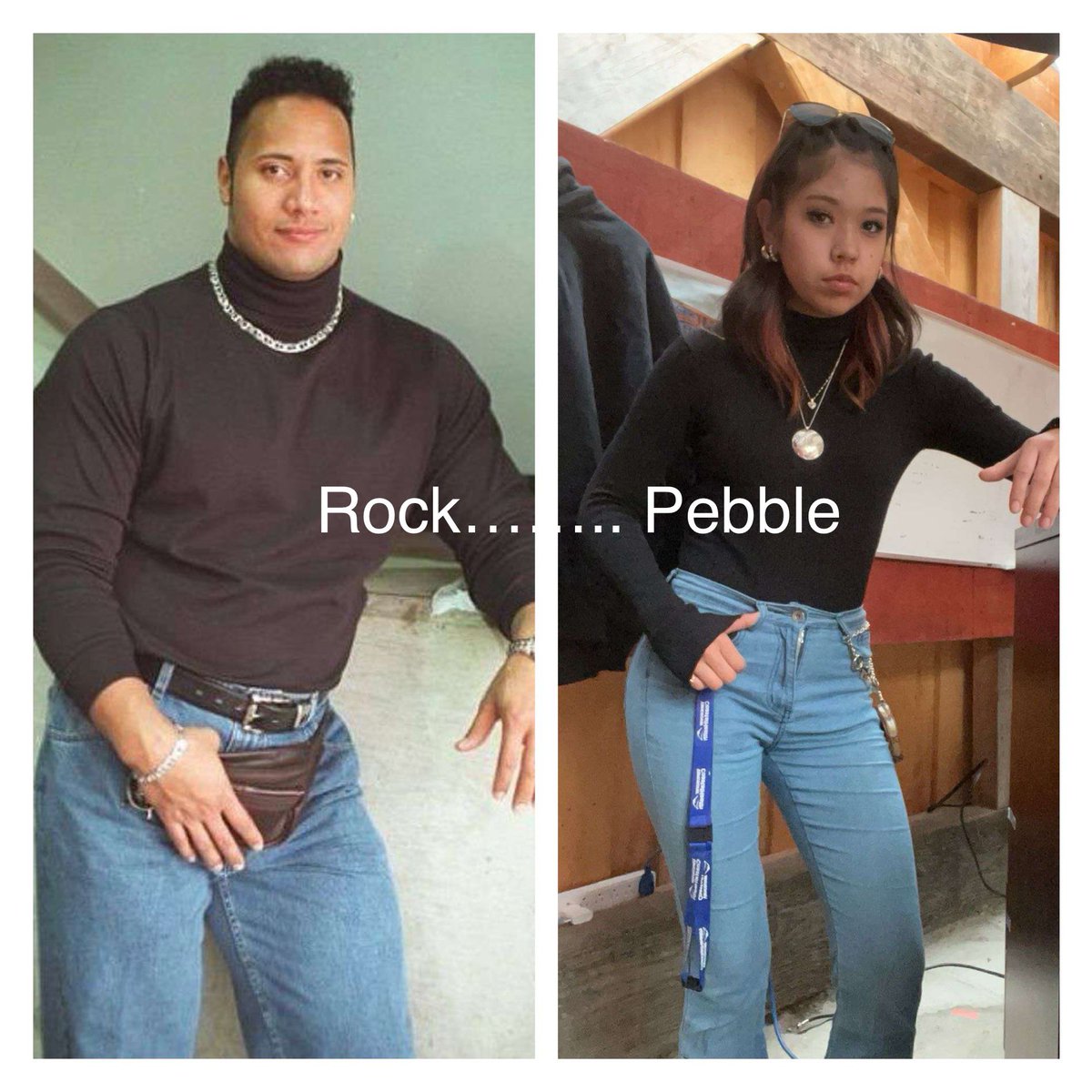 jalee7's tweet photo. @TheRock my daughter dressed for her first day of work &amp; her uncle pointed this out, so she posed for a pic!! https://t.co/1ktkhtD99O