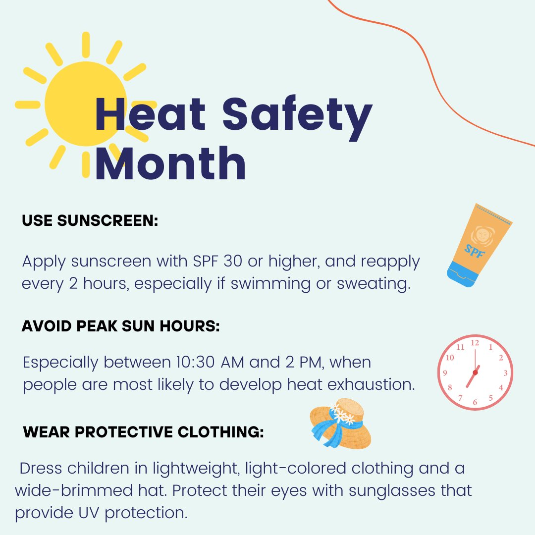 FCPediatrics's tweet photo. As we gear up for the 4th of July festivities, let's remember to keep our little ones safe in the sun! 🌞 July is #NationalHeatSafetyMonth, and with the holiday weekend approaching, here are some tips from our pediatricians to ensure a fun and safe summer  #HeatSafety https://t.co/U1NMCeFWq2