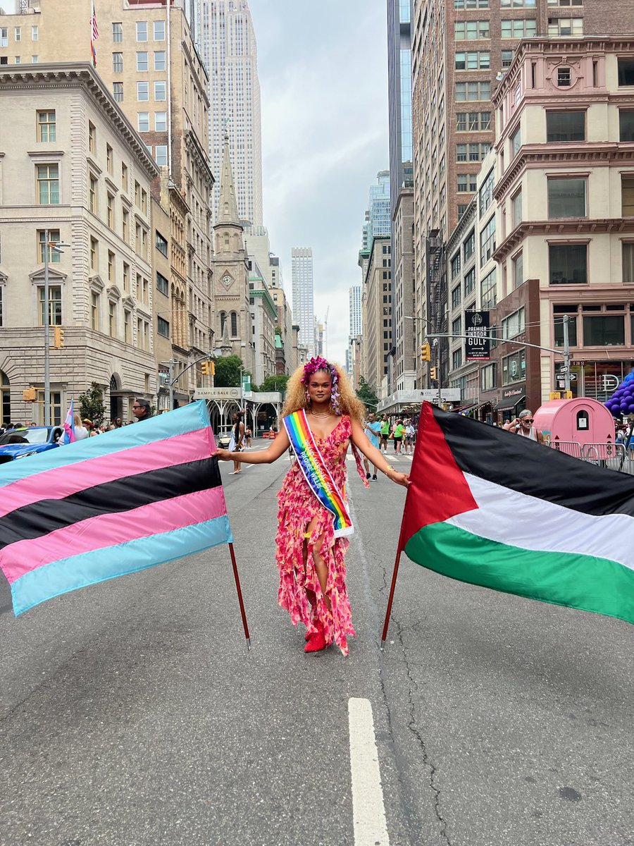It was an honor to be selected as a Grand Marshall by community for Pride.

But more importantly, it was an honor to wave my Black trans flag and the Palestinian flag high. Collective liberation requires understanding that all of our destinies linked.