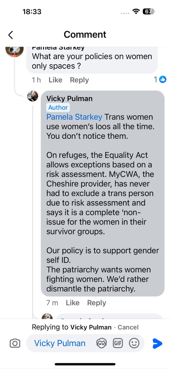 moobag67's tweet photo. @jk_rowling I asked my local Women’s Equality Party what their policy was on Women only spaces. Obviously I won’t be voting for them. https://t.co/vyZ61FjOyj