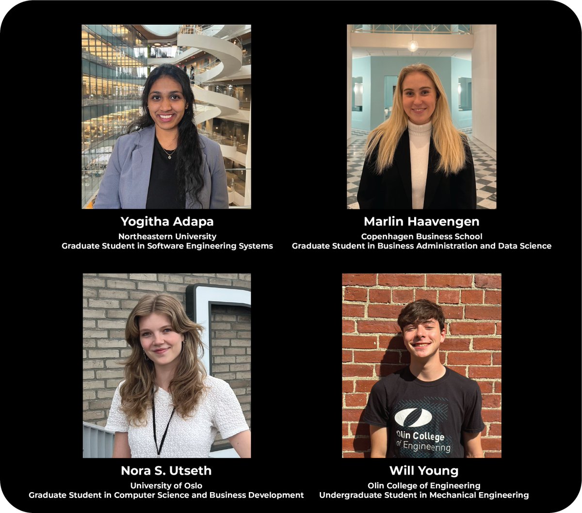 We are beyond excited to welcome our FOUR new interns this summer!🎉 We have Marlin Haavengen and Nora Utseth from Norway and Will Young and Yogitha Adapa representing engineering powerhouses Olin College of Engineering and Northeastern University. Welcome to the team everyone!🚀