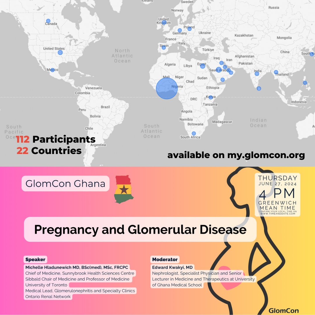 Pregnancy and Glomerular Disease by Dr. Michelle Hladunewich 

Total live participants: 112
From 22 countries

Watch the session here 👉🏻 my.glomcon.org

#GlomCon