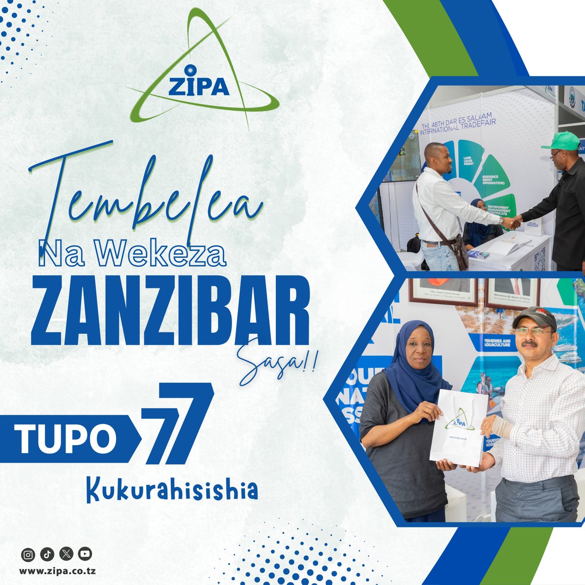 Tembelea na Wekeza Zanzibar Sasa!!!!!

Tupo SabaSaba Kukurahisishia.

#visitzanzibar 
#wekezazanzibar 
#investinzanzibar