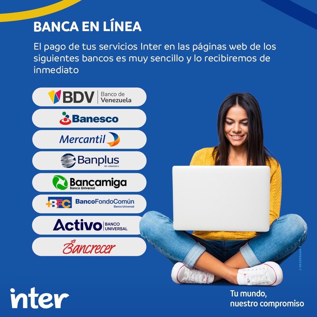 InterCliente's tweet image. Puedes pagar o recargar tus servicios en los sitios web de nuestros bancos aliados.
Haz clic aquí y chequea la banca en línea en inter.com.ve/mediosdepago/
#InterPagos