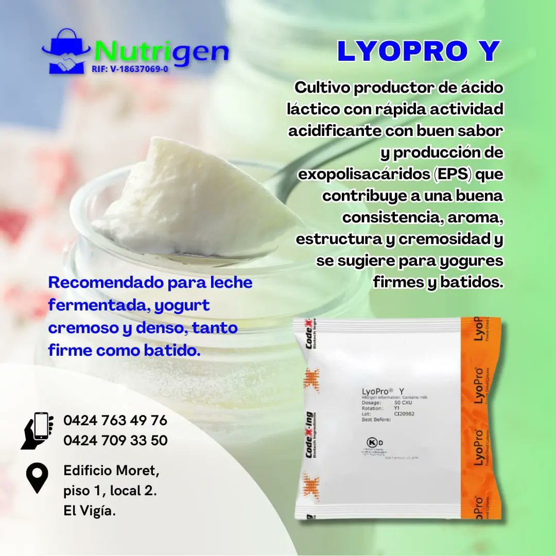 holiouy's tweet photo. Nuestros productos de alta calidad garantizan el sabor, la acidez, el aroma y la viscosidad ideales en tu yogurt casero. 🥇

#Nutrigen #CultivosParaYogurt #YogurPerfecto #YogurCaseroDelicioso

📲04247634976
📲04247093350

📌Av. Bolívar. Edif. Moret, piso 1 - local 2. https://t.co/HiLxrvRrc1