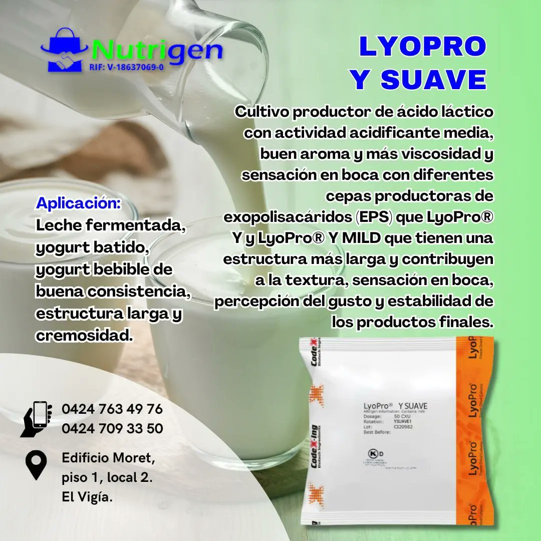 holiouy's tweet photo. Nuestros productos de alta calidad garantizan el sabor, la acidez, el aroma y la viscosidad ideales en tu yogurt casero. 🥇

#Nutrigen #CultivosParaYogurt #YogurPerfecto #YogurCaseroDelicioso

📲04247634976
📲04247093350

📌Av. Bolívar. Edif. Moret, piso 1 - local 2. https://t.co/HiLxrvRrc1