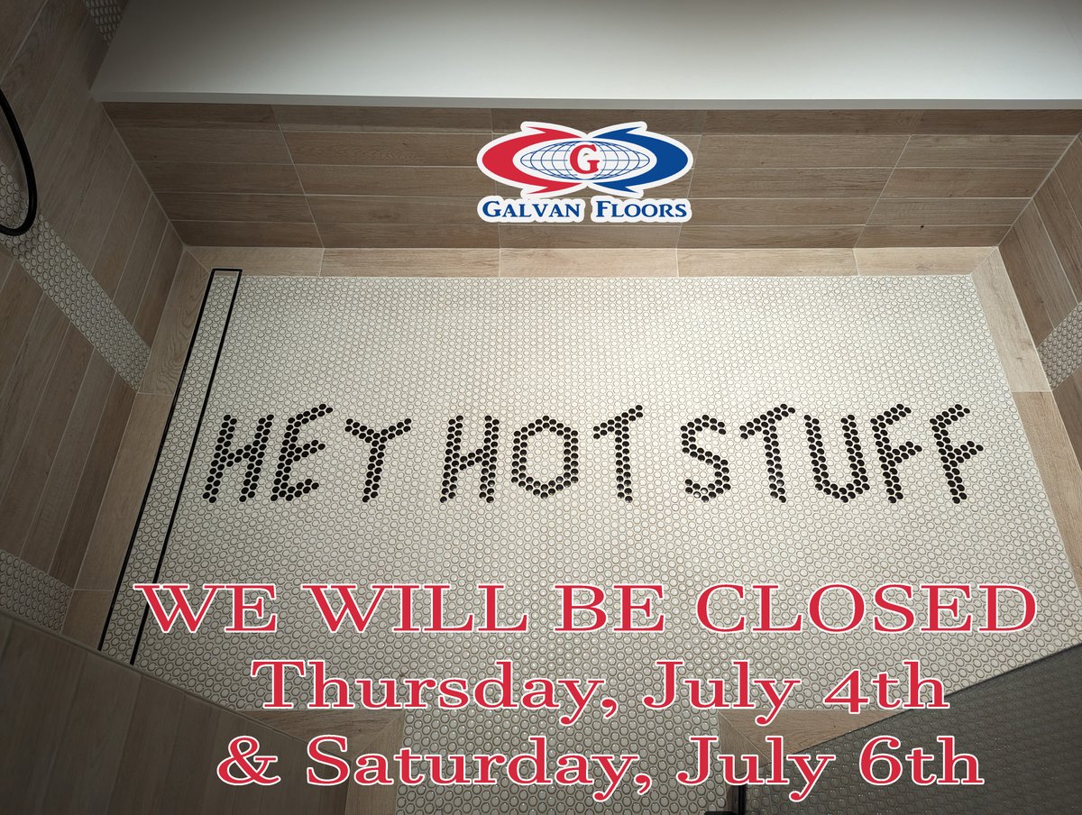 GalvanFloors's tweet photo. To celebrate this coming 4th of July.
We will be closed Thursday, July 4th &amp; Saturday July 6th in observance of the holiday.
We hope you have a SAFE independence day!

Normal office hours will resume Monday July 8th. https://t.co/IXxyq4jmk9