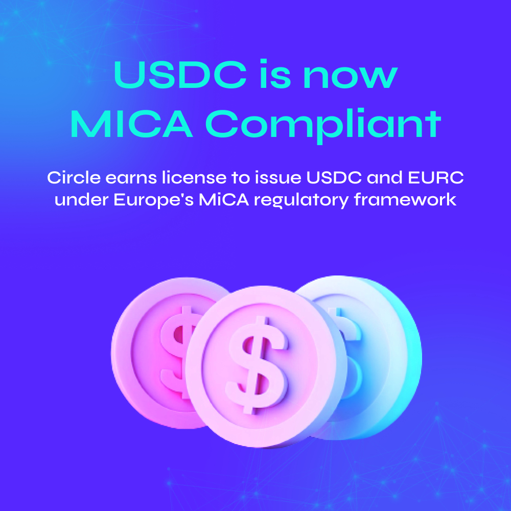 m20blockchain's tweet photo. Breaking news: Circle has just been granted approval to issue stablecoins under MiCA regulations, making them the first global stablecoin issuer to be fully compliant. Stay tuned for the future of digital currency . #MiCA #Stablecoins #InnovationInFinance https://t.co/Ok6y6T1V8d