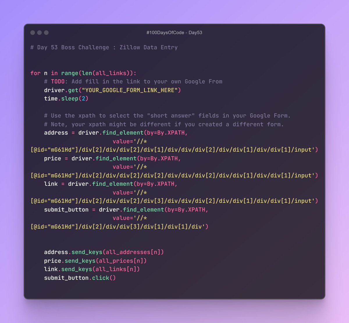 Birendra_Tech's tweet photo. 🚀 Day 53 of #100DaysOfCode! Built a Zillow Data Entry program using Python, BeautifulSoup, Requests, and Selenium. 🏠🤖 #WebScraping #Automation #Python #Selenium #CodingJourney #Day53 #100DaysOfCode https://t.co/jXI6gctHqK