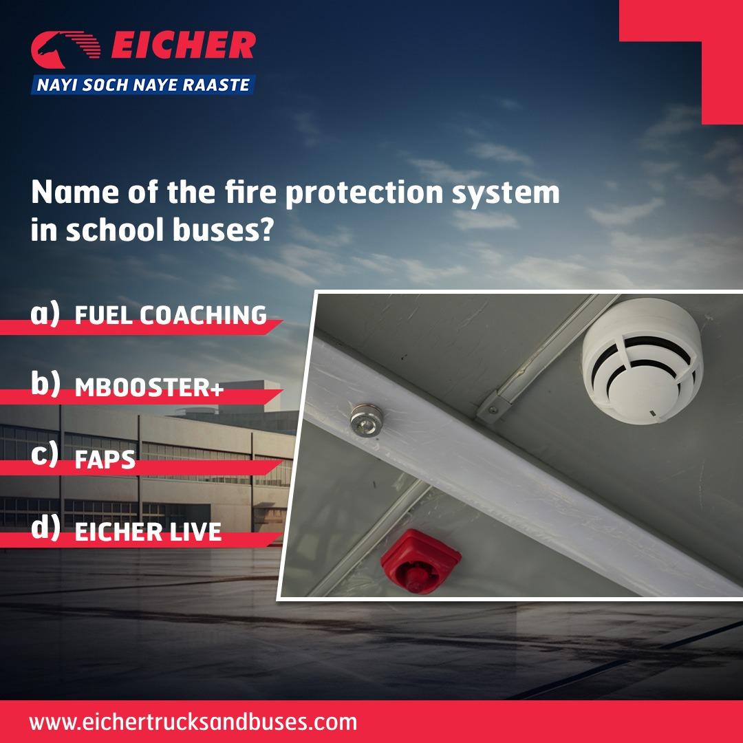 ETBIndia's tweet photo. Guess What? Eicher buses come packed with 40+ safety features, including an advanced fire protection system in all their school buses. Can you guess what it’s called?
#EicherBus #Safety #EicherSkyline #EicherTrucksAndBuses #SchoolBuses #Eicher #CommentDown #poll https://t.co/nZAtzb9YKq
