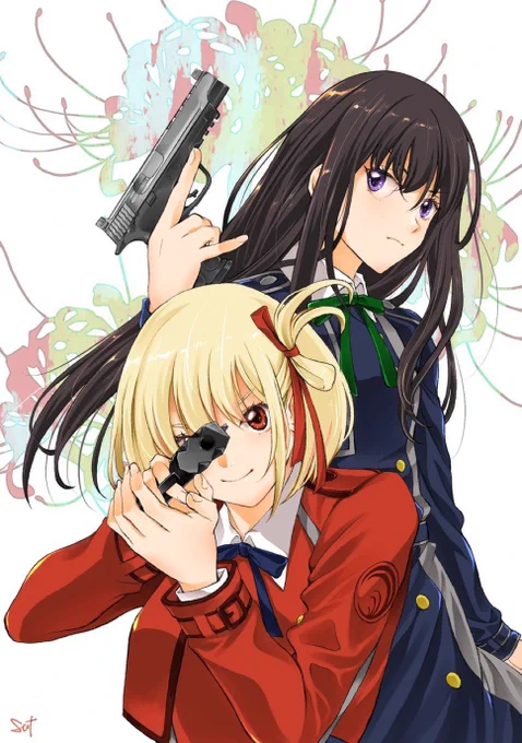 今見たら稚拙なんだけど、リコリコにハマった衝撃のまま描いて、もともと違うものの運用のために作ってたアカウントをリコリコ用にしたのが2年前。変わらず大好きです。2周年おめでとうございます。#リコリコ2周年 #リコリコ 