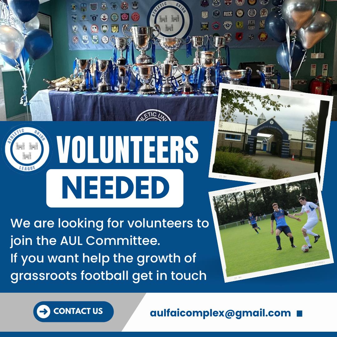Come and Join us and give something back to Junior/Grassroots Football,  we are currently looking for people to come and get involved on our Committee and help us take the league forward,  its a fantastic organisation to get involved with, contact us at aulfaicomplex@gmail.com