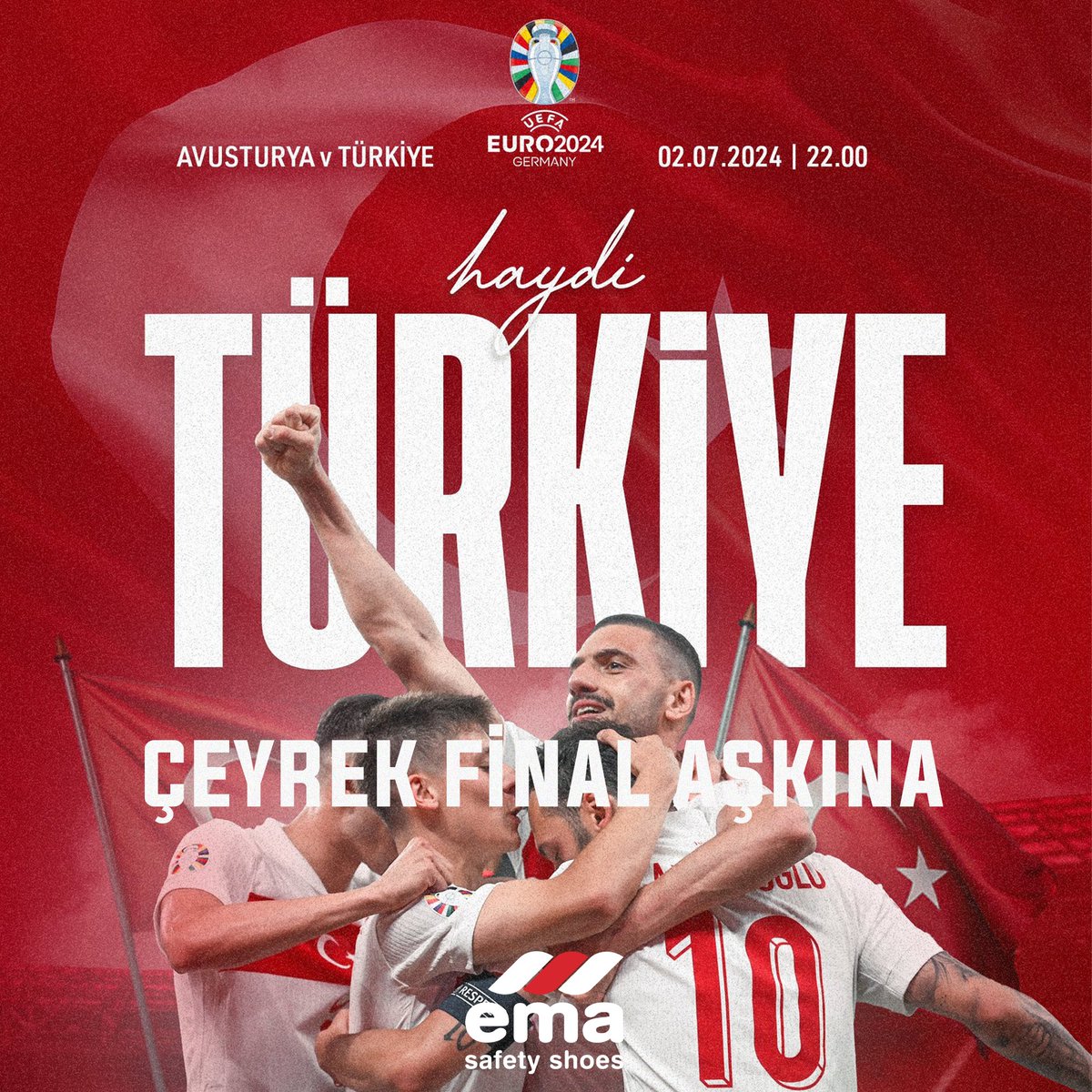 Haydi Türkiye, Çeyrek Final Aşkına! A Milli Takımımıza, Avrupa Futbol Şampiyonası'nda Avusturya karşısında başarılar dileriz! Birlikte başaracağız!