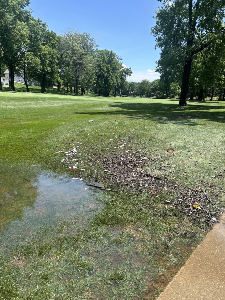 CRgreenside's tweet image. 5.75” rain yesterday ⁦@CCofLeawood⁩.
There is a lot to cleanup for the agronomy team today. We will not mow any playing surfaces today. Tee times delayed until 10am. 

#Flood #TweetForMembers #CCL #CartPathOnly #PondsAreFull