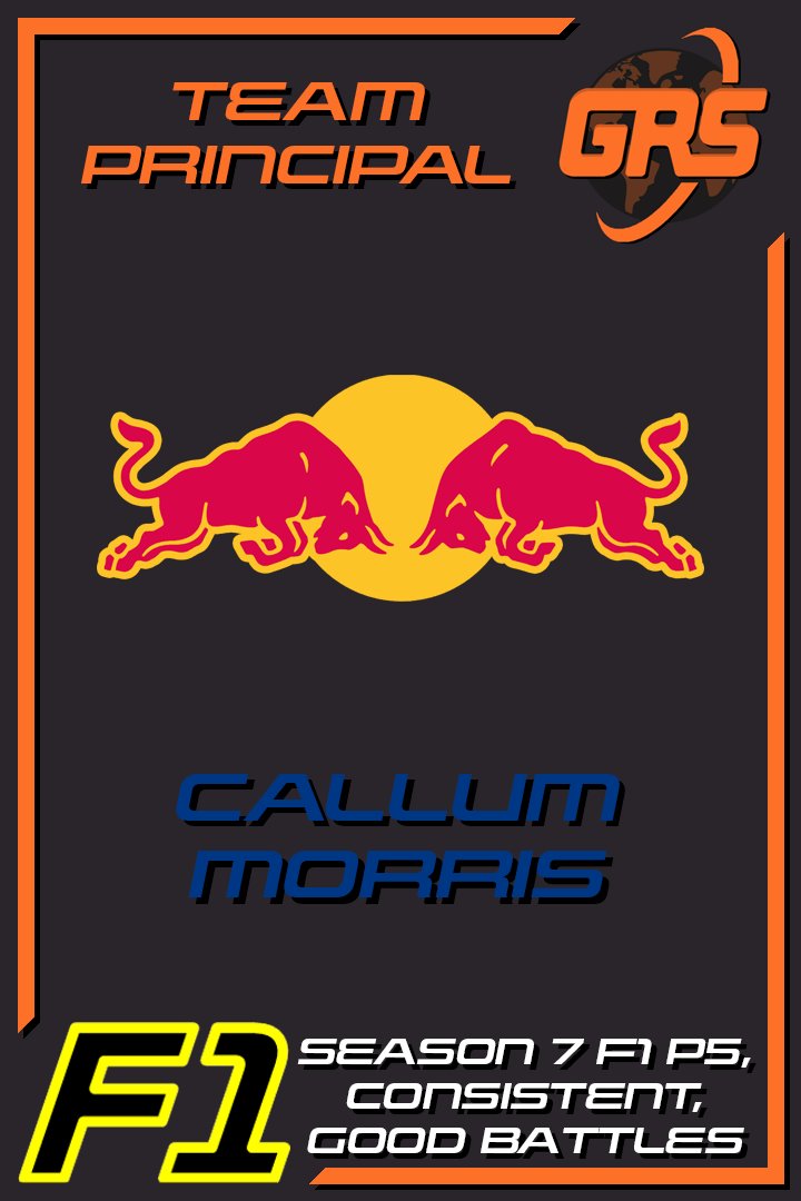 GRSLeague's tweet photo. Moving onto F1, we have Callum Morris as our Red Bull Team Principal.

Callum has shown that consistency is king, with an impressive P5 in F1 last season. Callum is definitely one to watch again this season, especially now he's a Team Principal. Best of luck!

#GRS #season8 https://t.co/iD2q6KPj0R