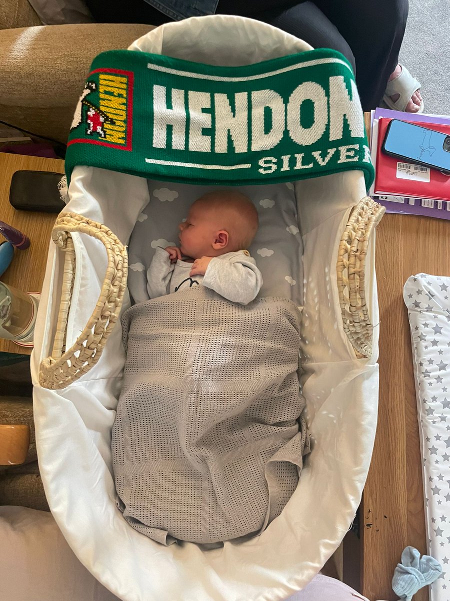 HendonFC's tweet photo. Our newest Hendon fan! Congratulations to Corey and Chelsea on the birth of baby Mylo. 💚 https://t.co/q75ajIAJ8n