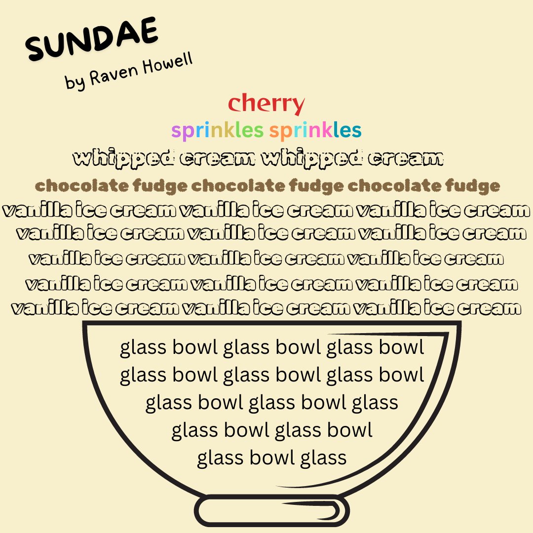 atpearthkeeper's tweet photo. Just in case it's hot where you are...maybe cooling off with a sundae? #shapepoem #concretepoetry #kidspoetry #childrenspoetry #icecream #icecreamsundae #funpoetry #childrensbooks #readers #poetryfun #poetrycommunity #yum #TuesdayFeeling #readingcommunity #sendingsmiles https://t.co/36sV7xmp3f