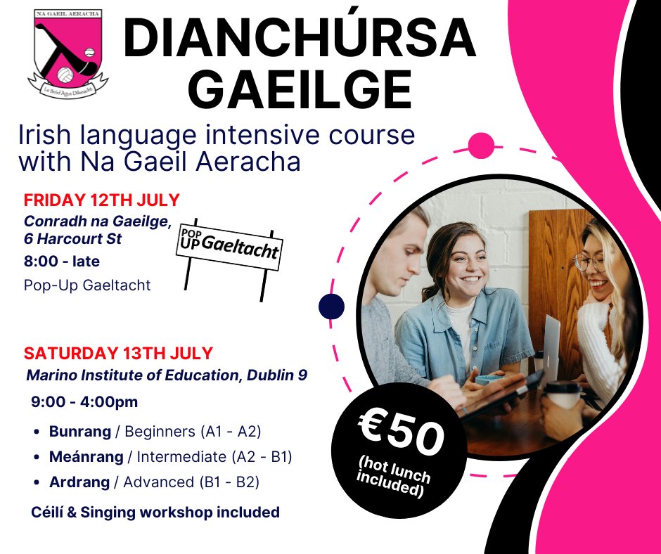 Want to start learning or get back to improving your Irish? Join us on Sat 13th July for our full day Intensive Irish Language Course. 

Tá fáilte roimh gach leibhéal / All levels welcome

To register &amp; for more info, visit shorturl.at/2GhOX

Feel free to share a chairde!