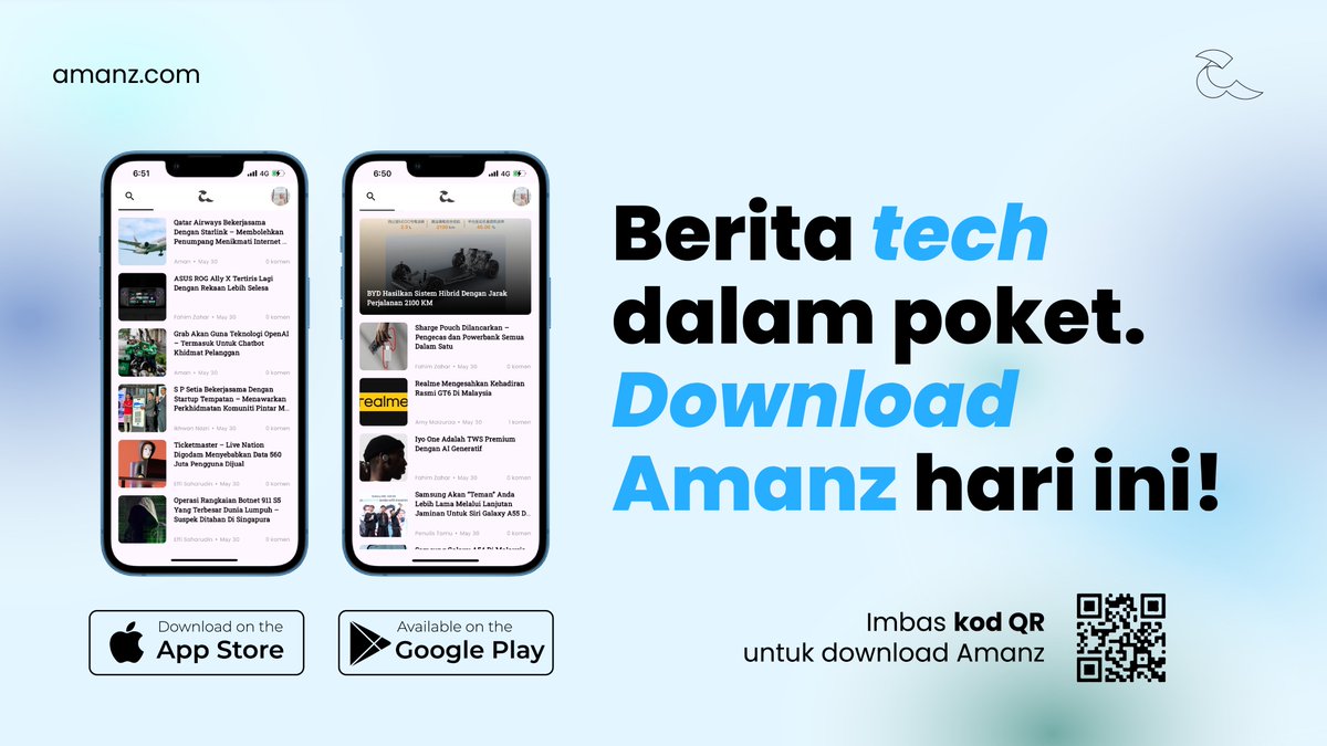 Berita tech dalam poket! Jom muat-turun Amanz dan ikuti pelbagai info teknologi terkini dengan mudah dan pantas! onelink.to/amanz