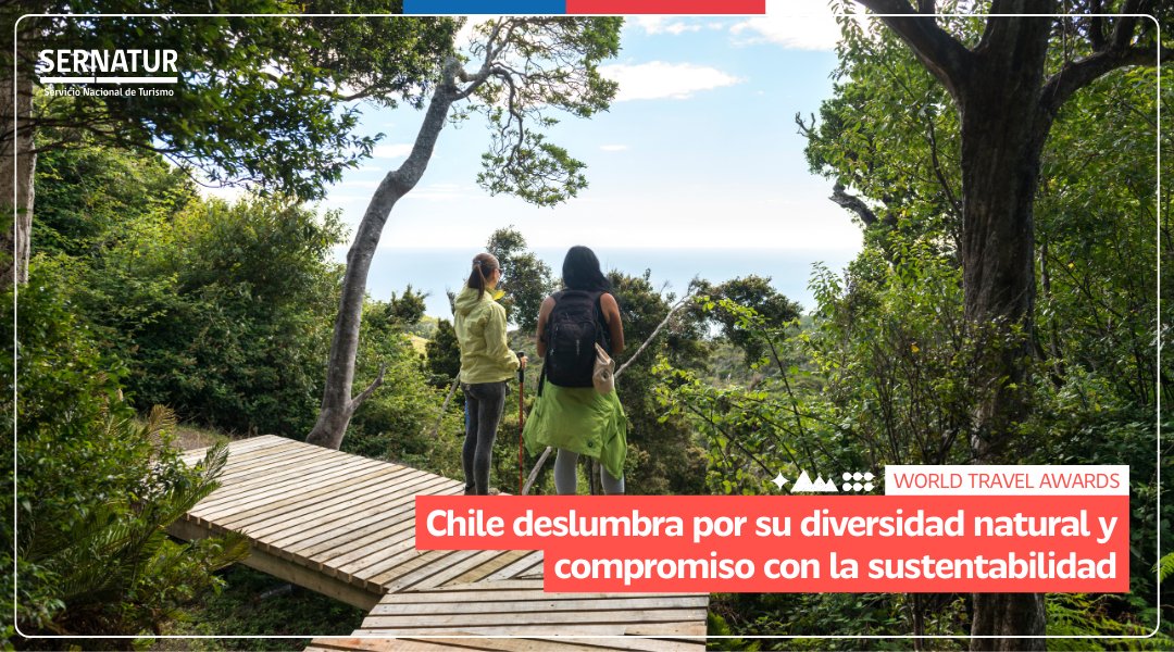 LÍDER DE SUDAMÉRICA 🏆
🇨🇱 alcanzó el premio a Mejor Destino Verde que reconoce la promoción de experiencias de naturaleza y la planificación sustentable 💚
🥇 Destino de Aventura
🥇 Destino Romántico
🥇 Destino para Jóvenes
🥇 Mejor Ciudad 
🔗 Más info en sernatur.cl/chile-deslumbr….