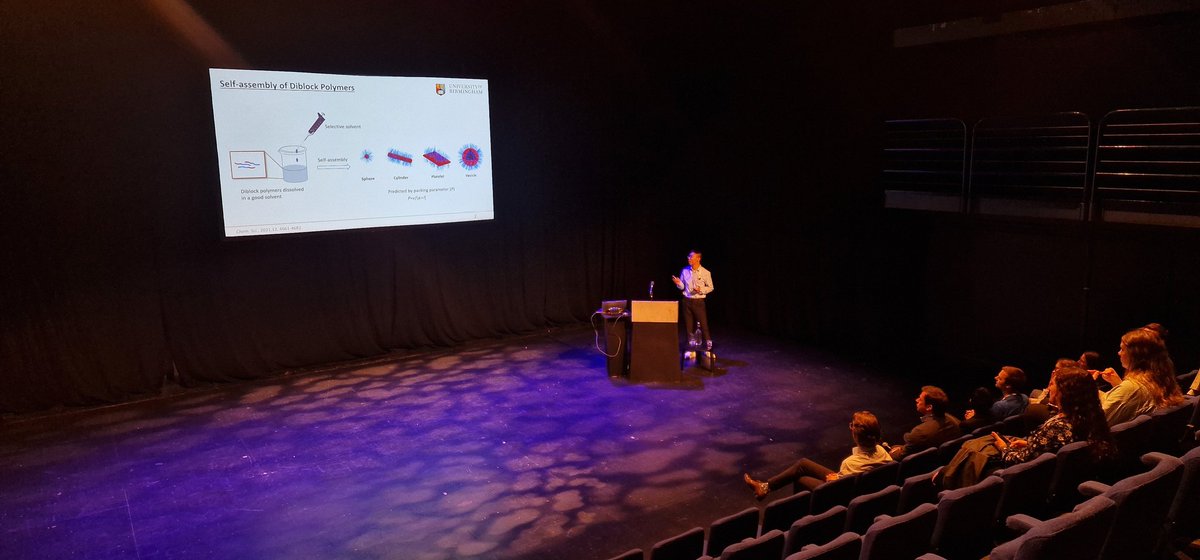 It's great to see Laihui presenting his work on combining flow chemistry with CDSA to scale up the synthesis on anisotropic nanoparticles. #MACRO2024